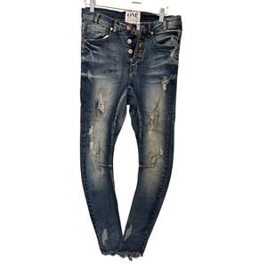 NWT One Teaspoon 26 Blue Blonde Long Lovers Drop Crotch Skinny Distressed Jeans